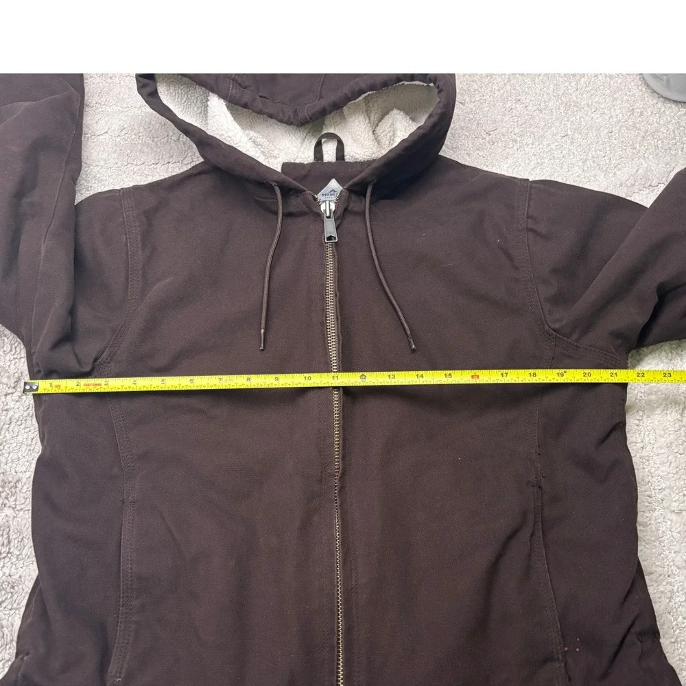 Ridgecut Hooded Work Jacket Womens M Brown Sherpa‎ Lined Canvas Full Zip Coat